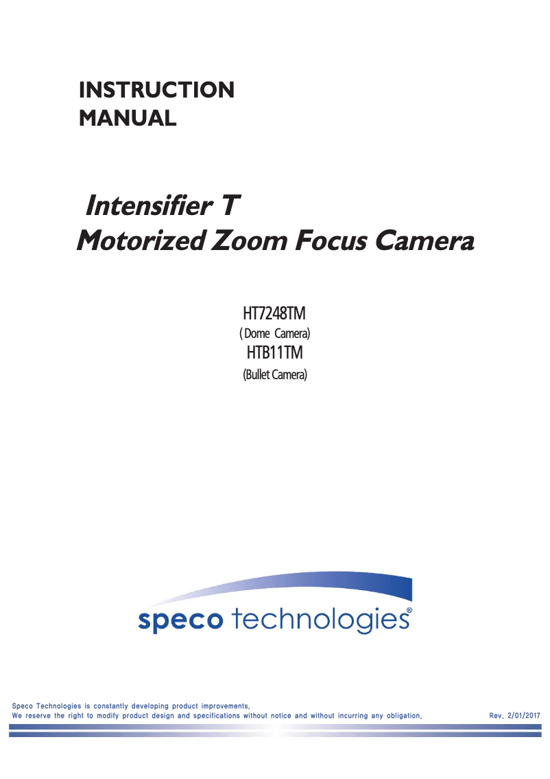 Page 1 de la notice Manuel utilisateur Speco Technologies Intensifier T HTB11TM