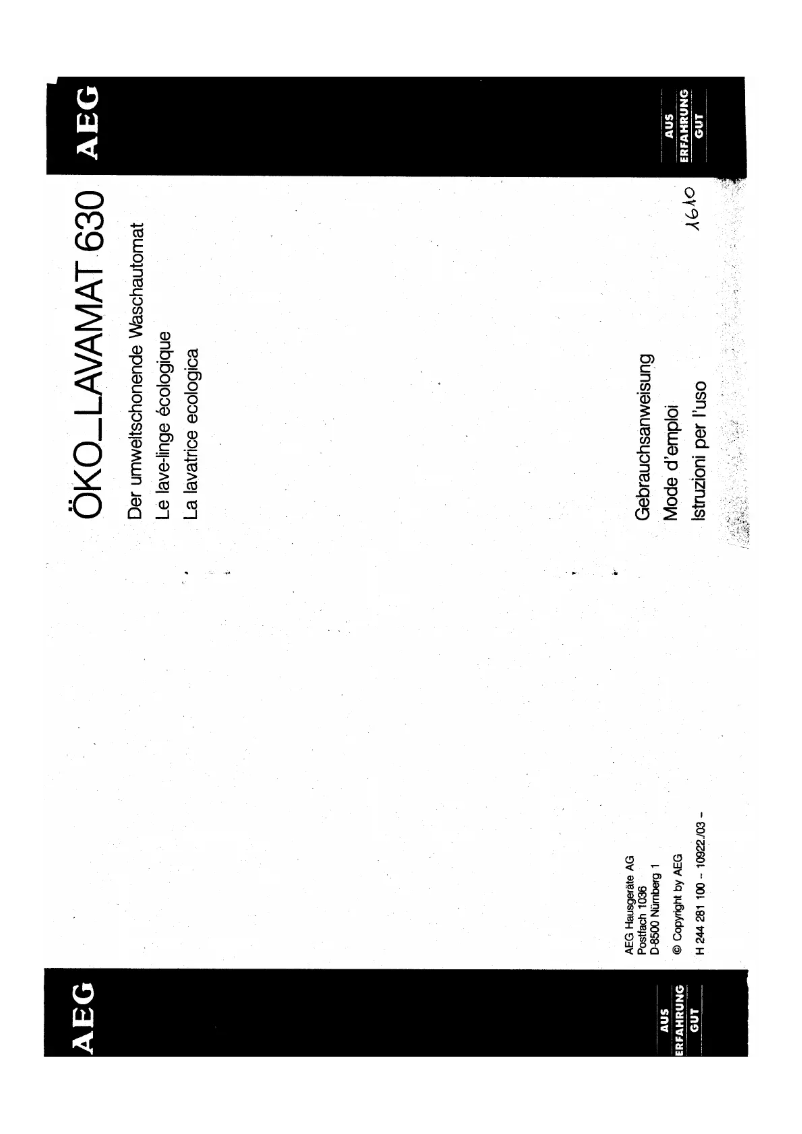 Page 1 de la notice Manuel utilisateur AEG Lavamat 630