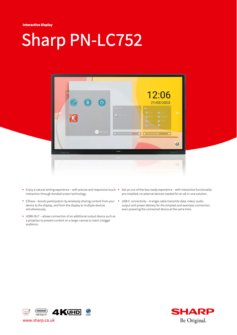 Page 1 de la notice Fiche technique Sharp PN-LC752