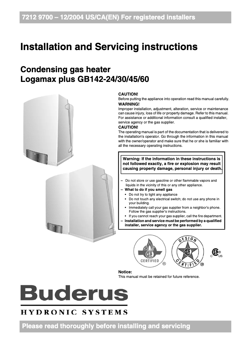Page n°1 - Manuel utilisateur Buderus Logamax plus GB142-60
