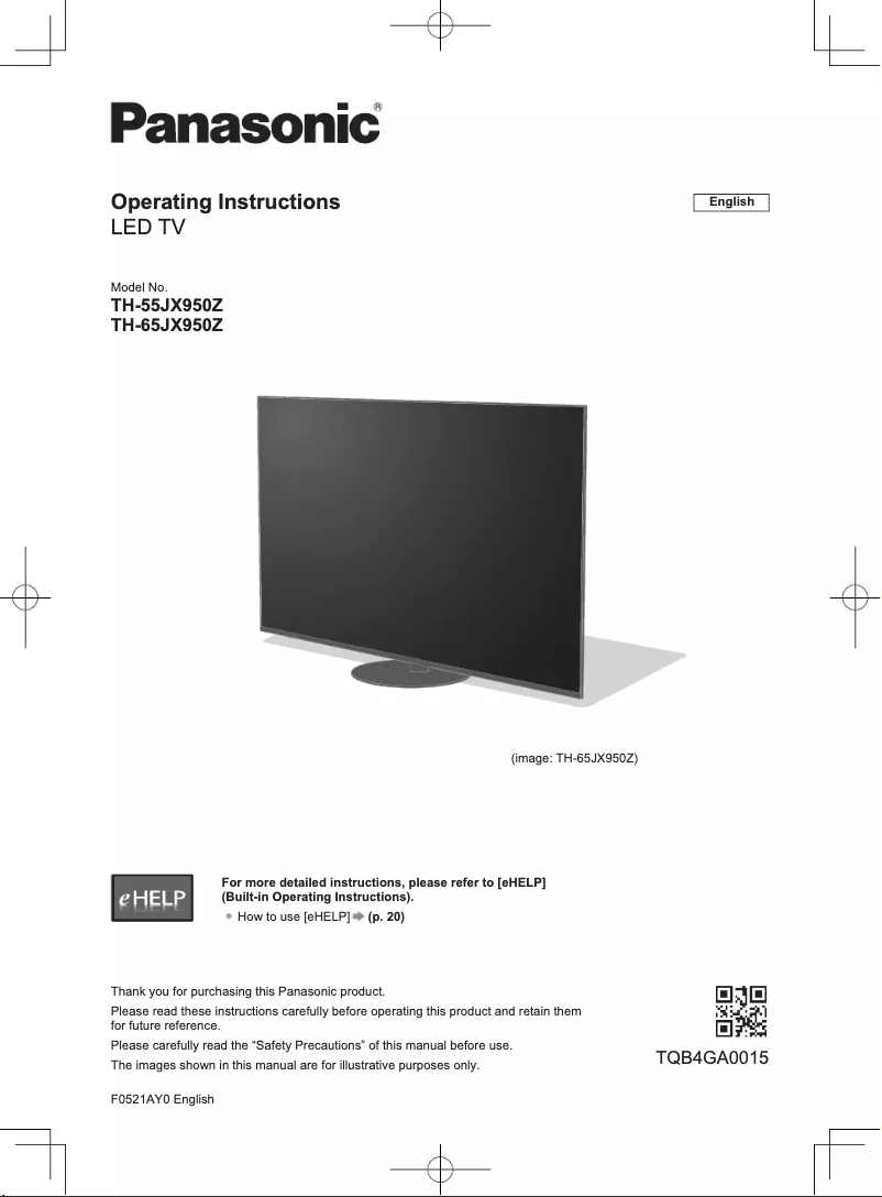 Image de la première page du manuel de l'appareil TH-65JX950Z