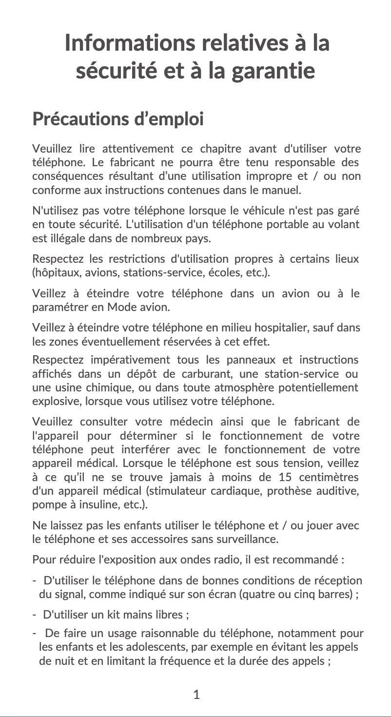 Page 1 de la notice Instructions de sécurité Alcatel 2057