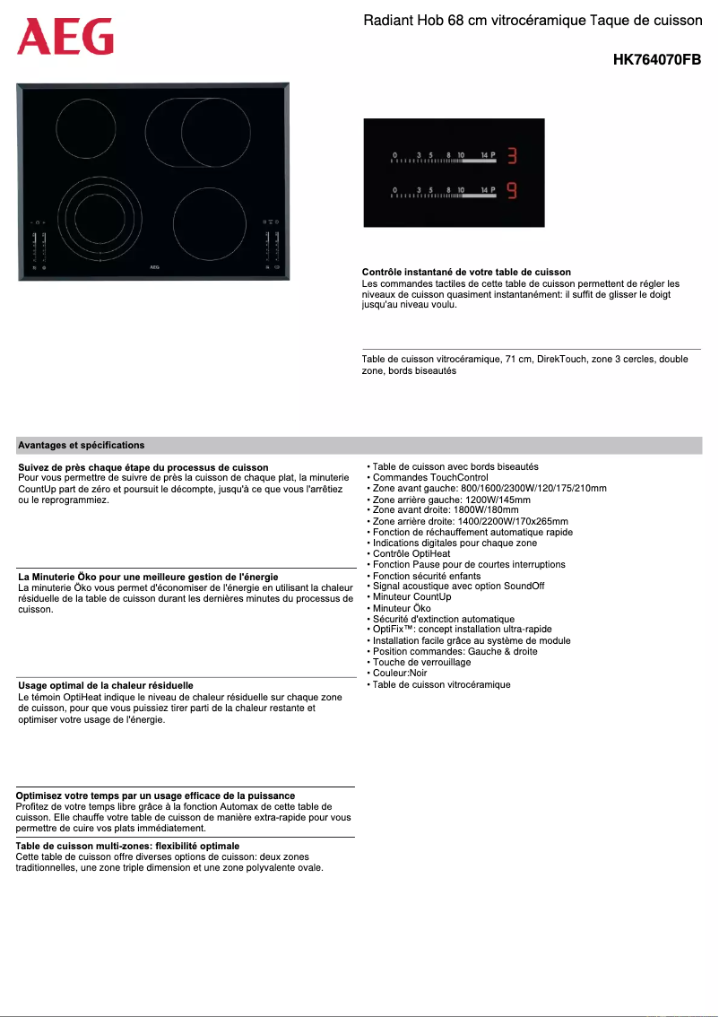 Page n°1 - Fiche technique AEG HK764070FB