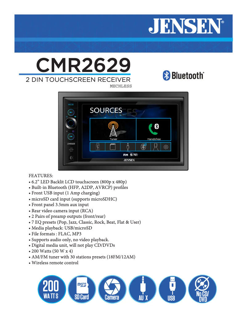 Page 1 de la notice Fiche technique Jensen CMR2629