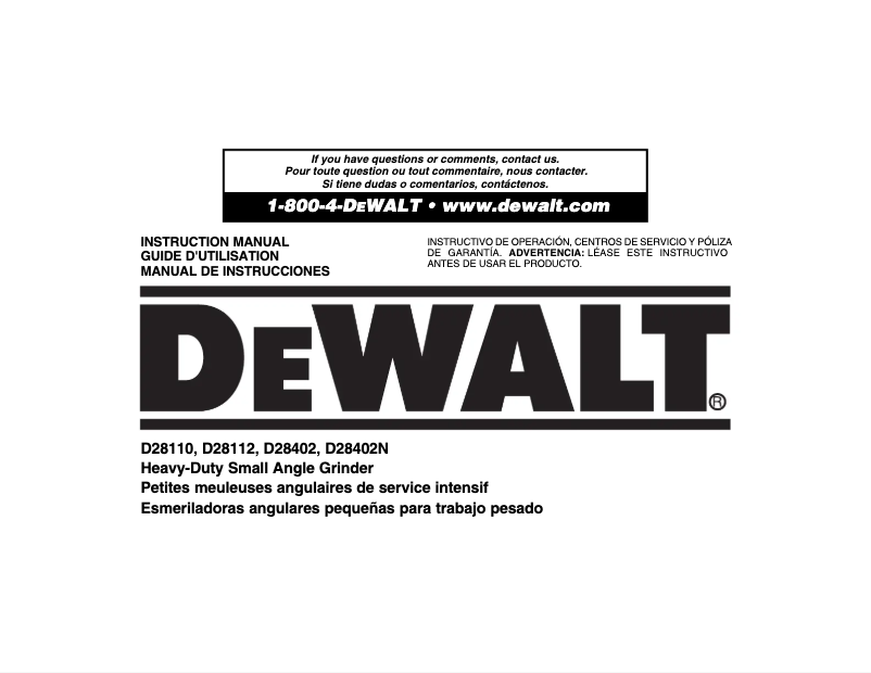 Page 1 de la notice Manuel d'utilisation et d'entretien DeWalt DWE46151