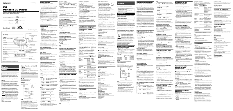 Page n°1 - Manuel utilisateur Sony D-NF340