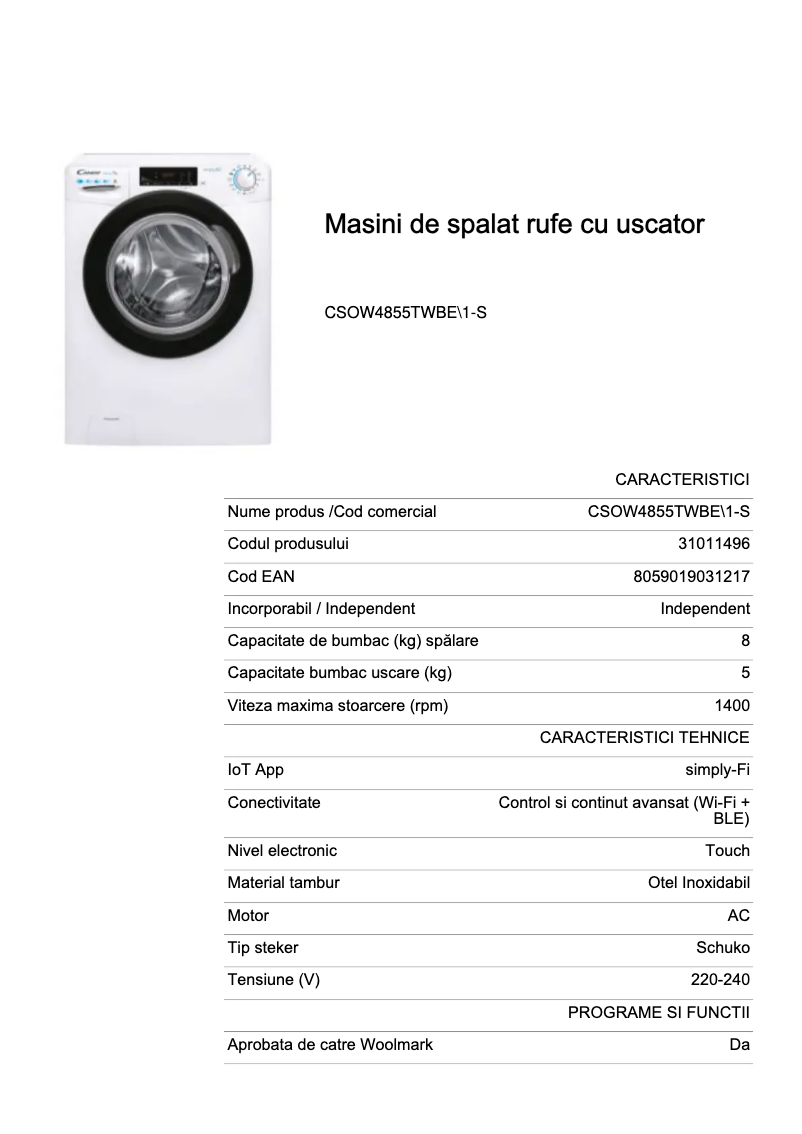 Image de la première page du manuel de l'appareil CSOW4855TWBE\1-S