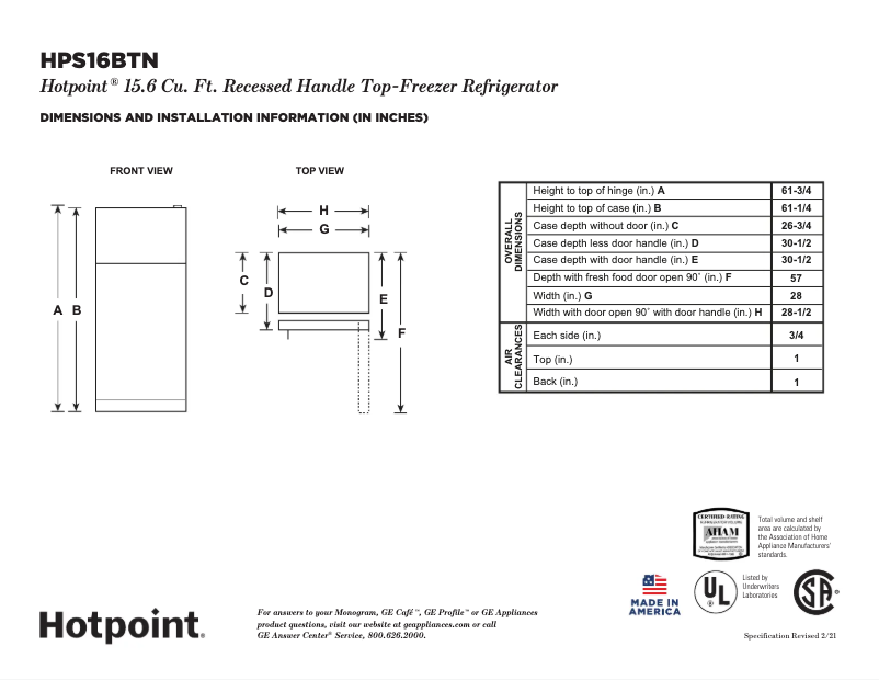 Page n°1 - Fiche technique Hotpoint HPS16BTNLWW