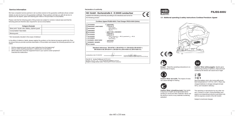 Page 1 de la notice Manuel utilisateur Ozito PXJSS-600U