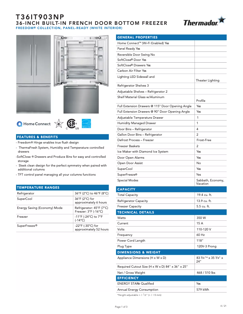Image de la première page du manuel de l'appareil T36IT903NP