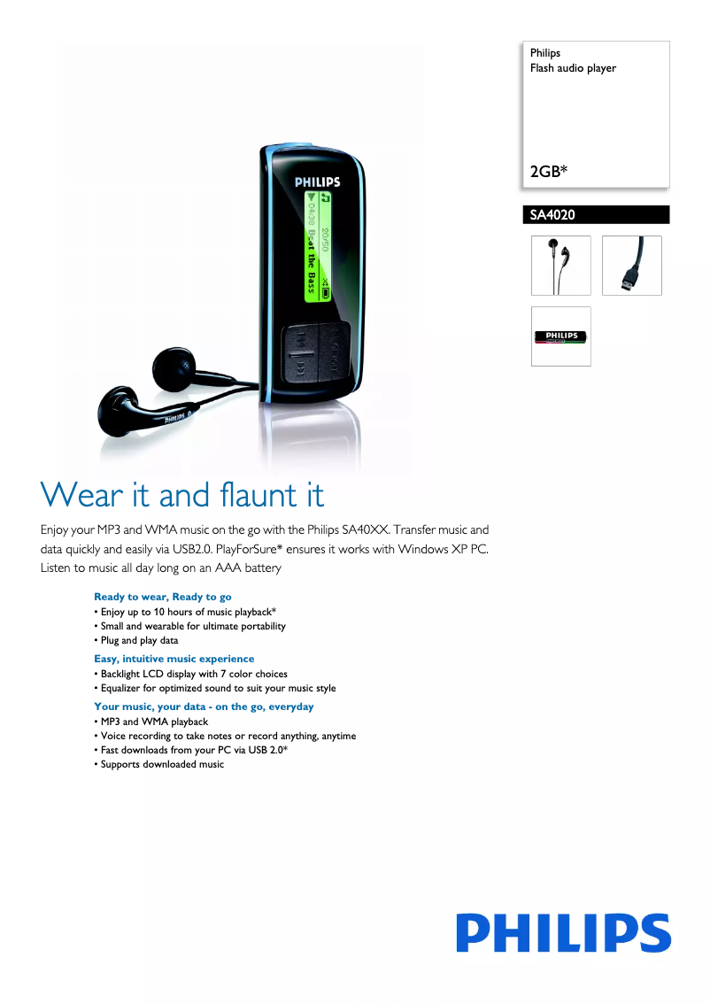 Page 1 de la notice Brochure Philips SA4020