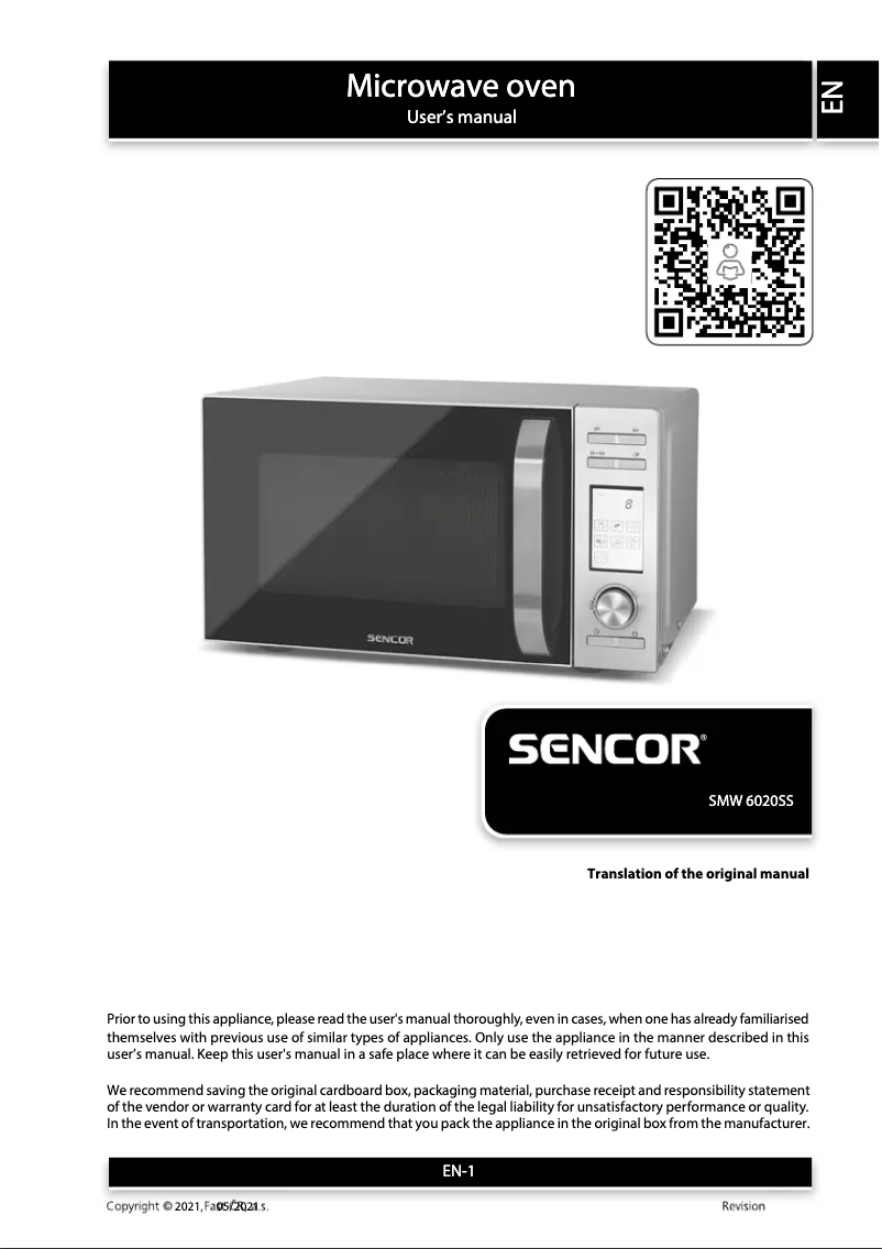 Page 1 de la notice Manuel utilisateur Sencor SMW 6020SS