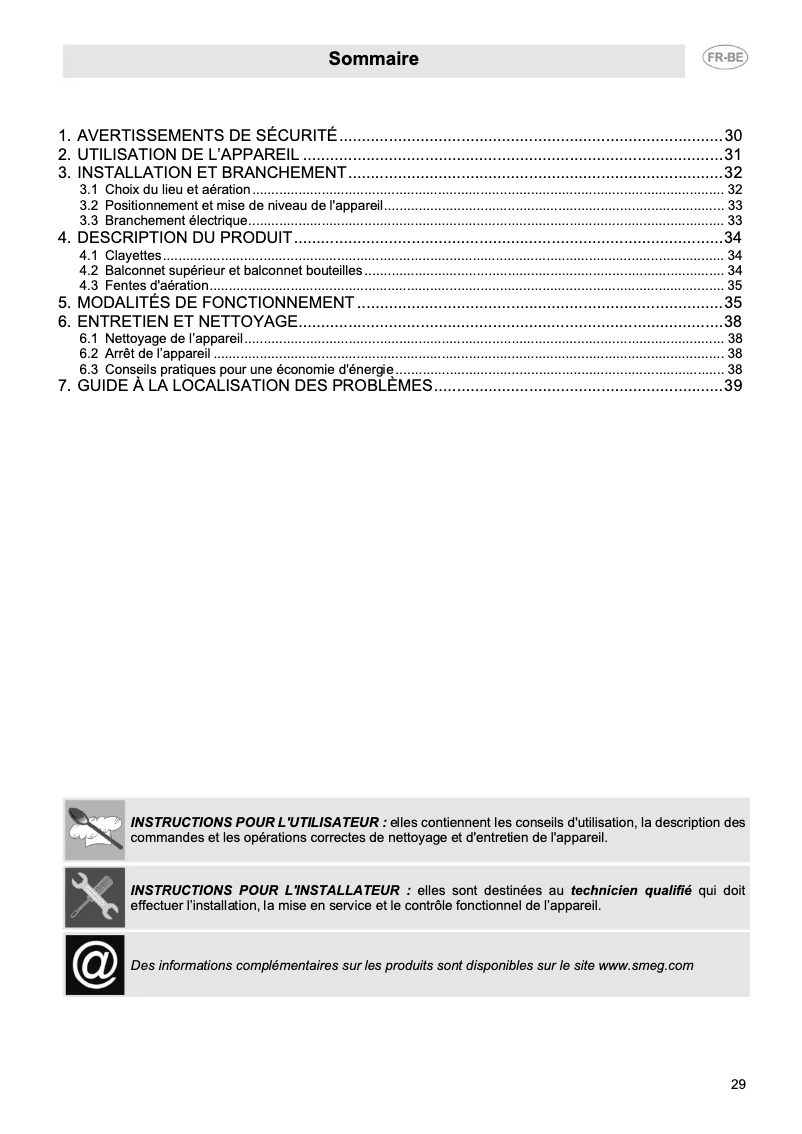 Page 1 de la notice Manuel utilisateur Smeg FAB5LPG5
