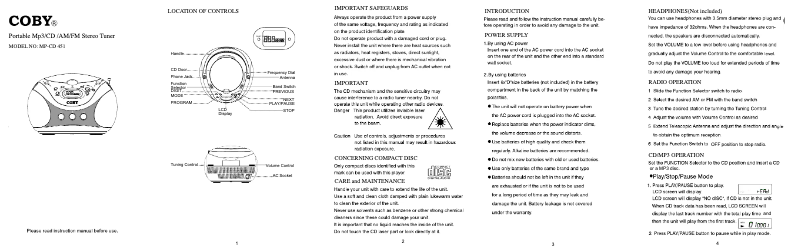Page 1 de la notice Manuel utilisateur Coby MPCD451