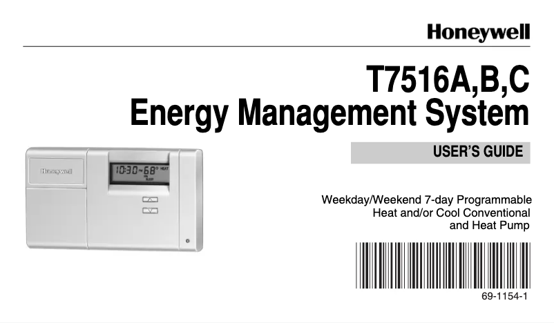 Page n°1 - Manuel utilisateur Honeywell T7516B