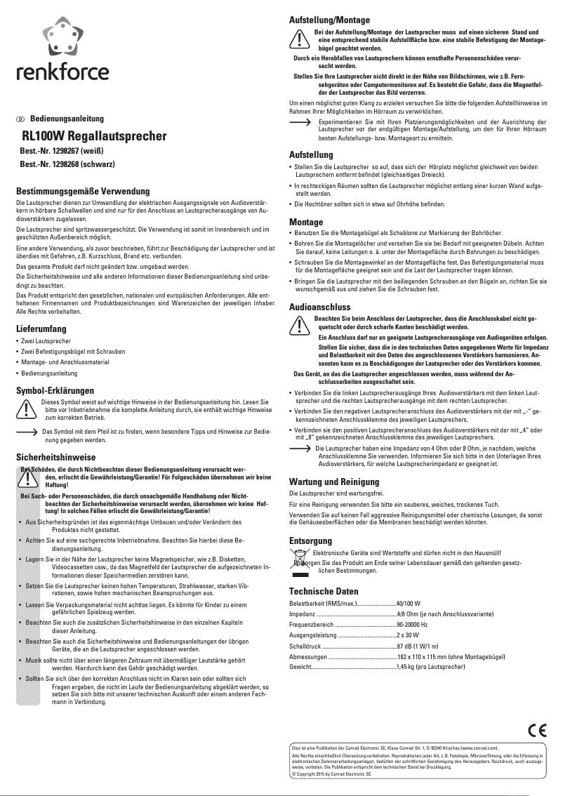 Page 1 de la notice Manuel utilisateur Renkforce RL100W