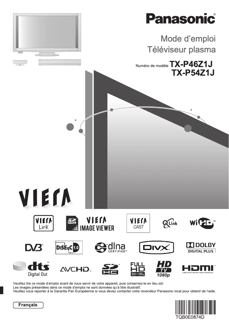 Page 1 de la notice Manuel utilisateur Panasonic TX-P54Z1J