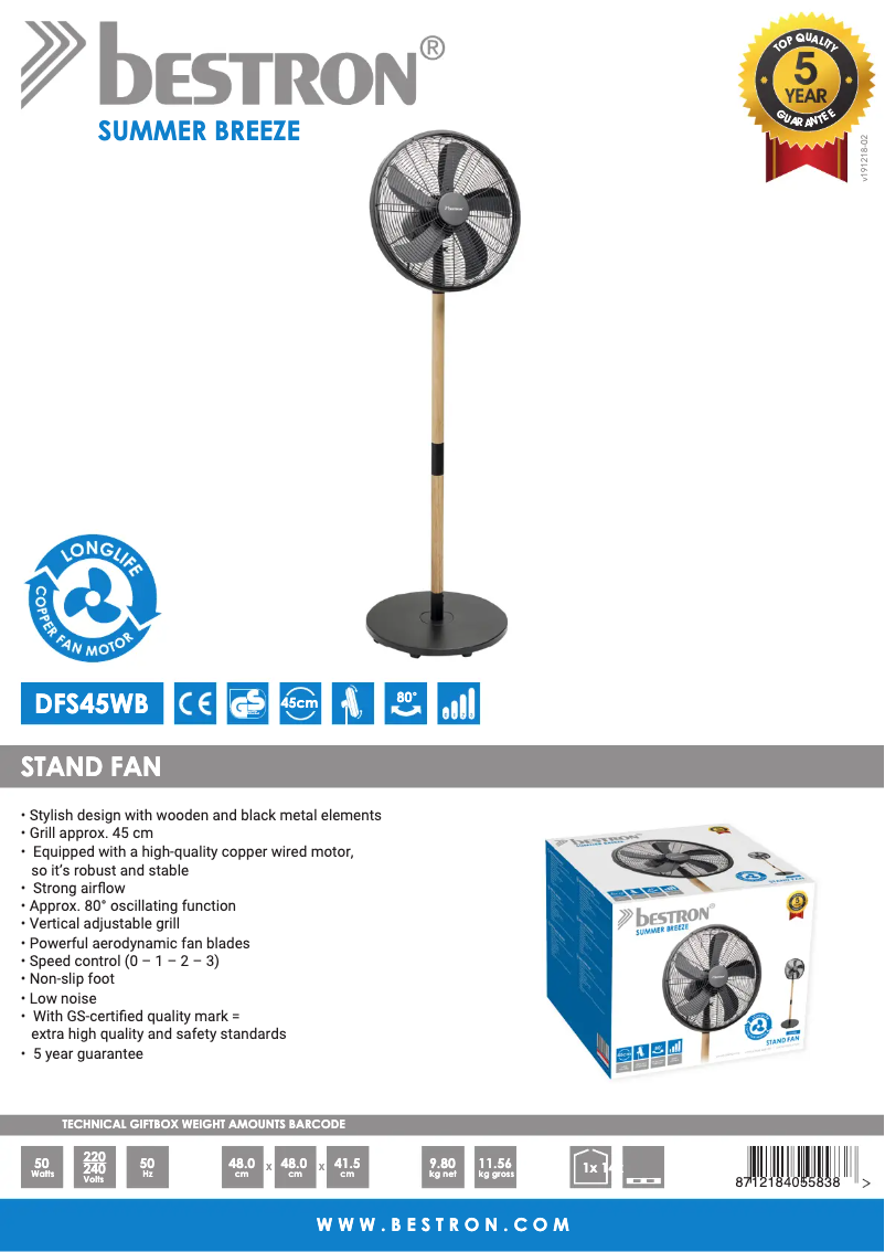 Page n°1 - Fiche technique Bestron DFS45WB