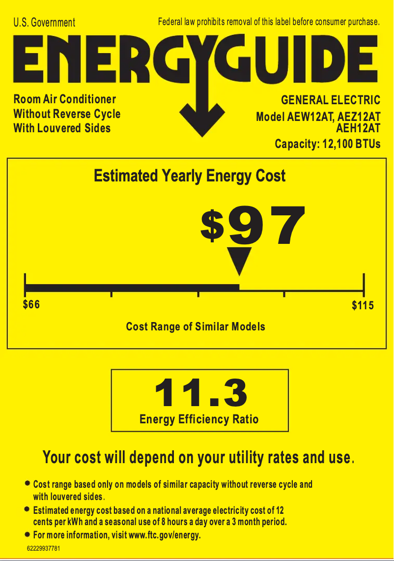 Page 1 de la notice Label énergétique GE AEZ12AT