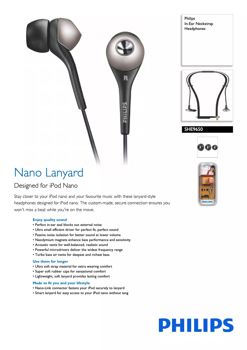 Página 1 del manual Folleto Philips SHE9650