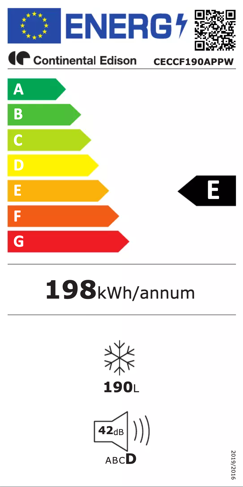 Page 1 de la notice Label énergétique Continental Edison CECCF190APPW