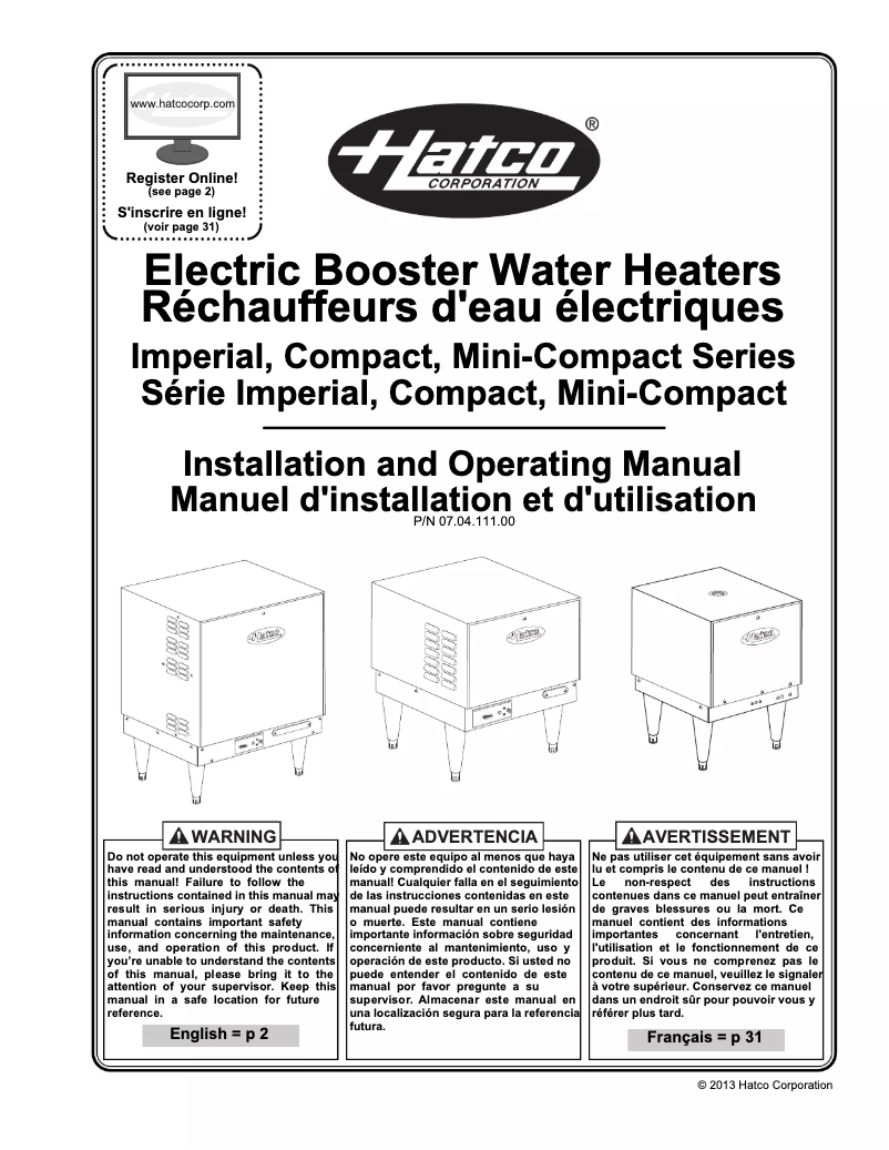 Page 1 de la notice Manuel utilisateur Hatco C-36