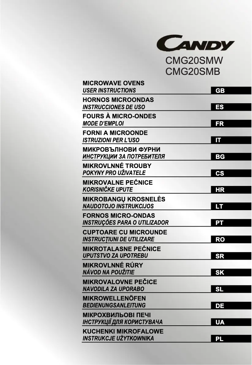 Page n°1 - Manuel utilisateur Candy CMG20SMW