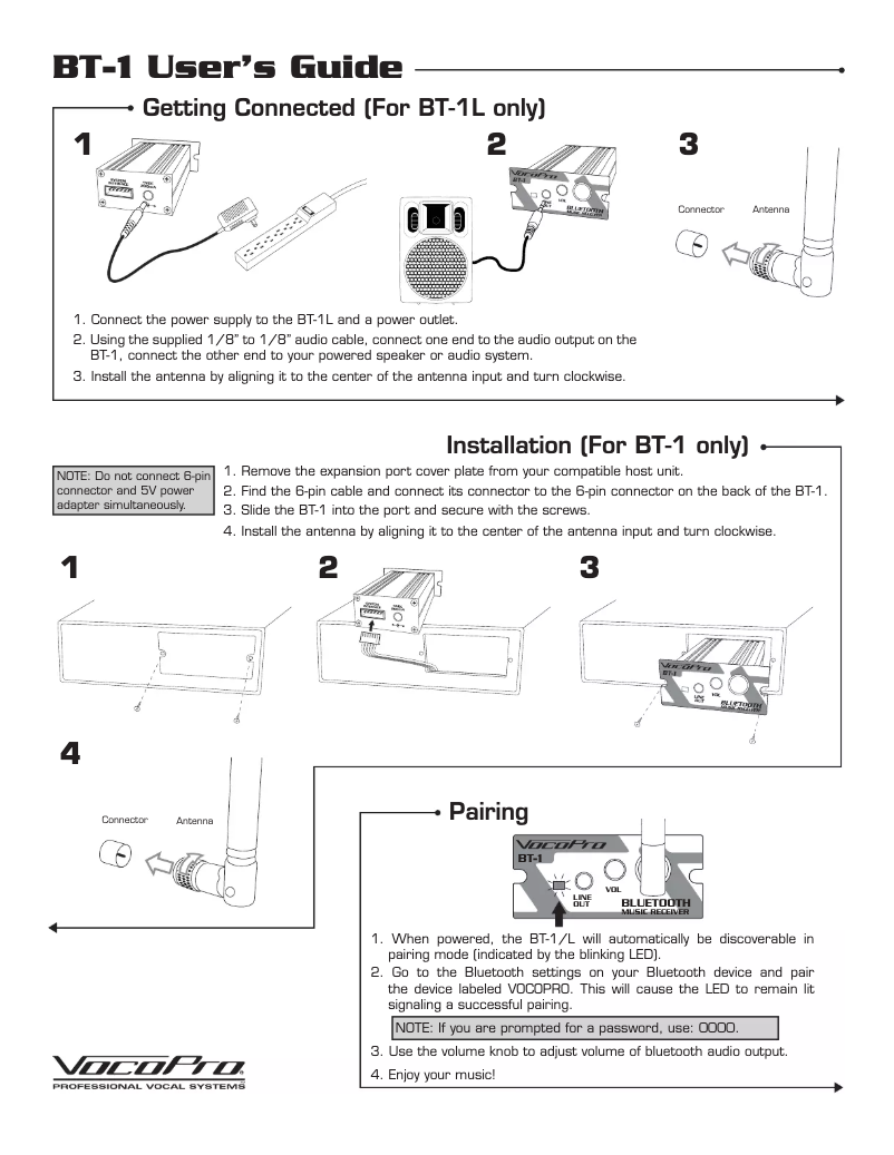 Page 1 de la notice Manuel utilisateur Vocopro BT-1