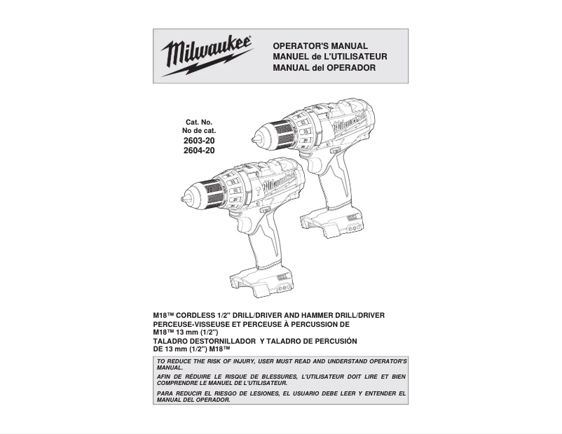 Page n°1 - Manuel utilisateur Milwaukee M18 Fuel 2603-22