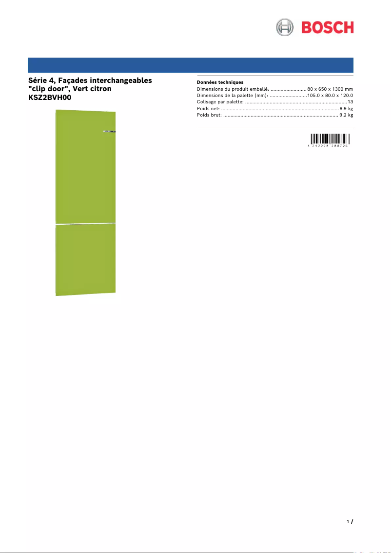 Page n°1 - Manuel utilisateur Bosch KSZ2BVH00