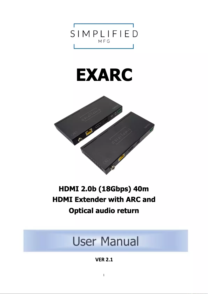Page n°1 - Manuel utilisateur Simplified MFG EXARC