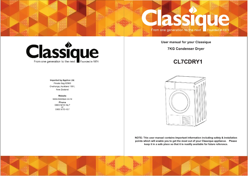 Page n°1 - Manuel utilisateur Classique CL7CDRY1
