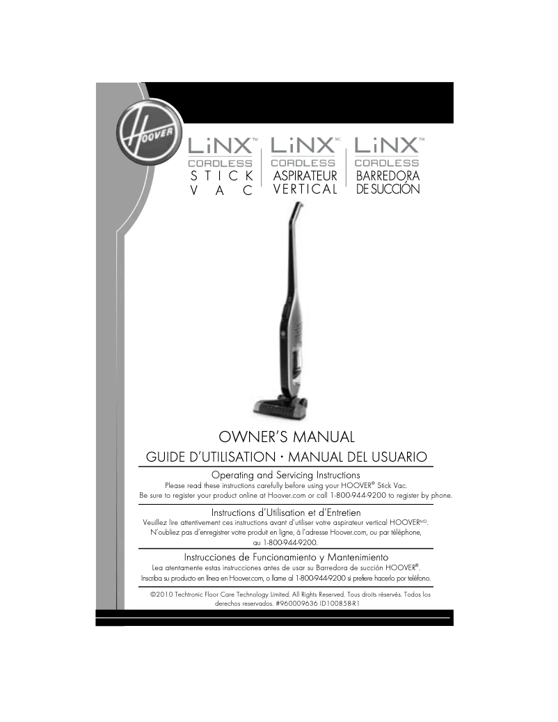 Page 1 de la notice Manuel utilisateur Hoover LiNX BH50010W