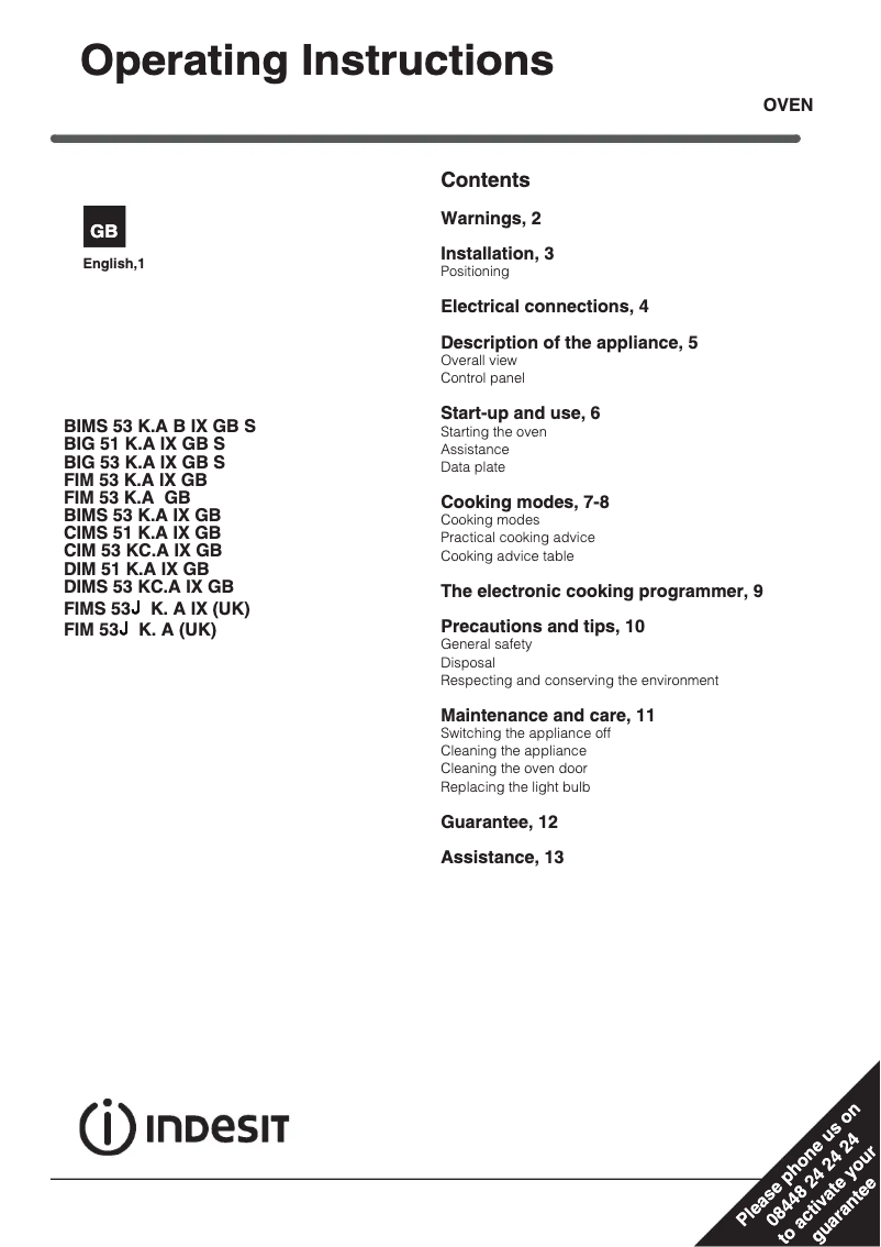 Image de la première page du manuel de l'appareil CIM 53 KC.A IX GB