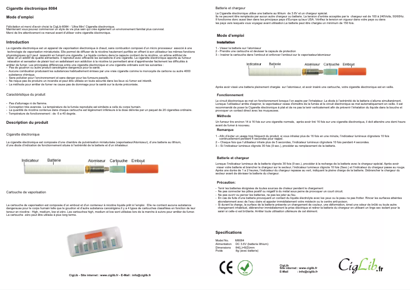 Image de la première page du manuel de l'appareil 8084