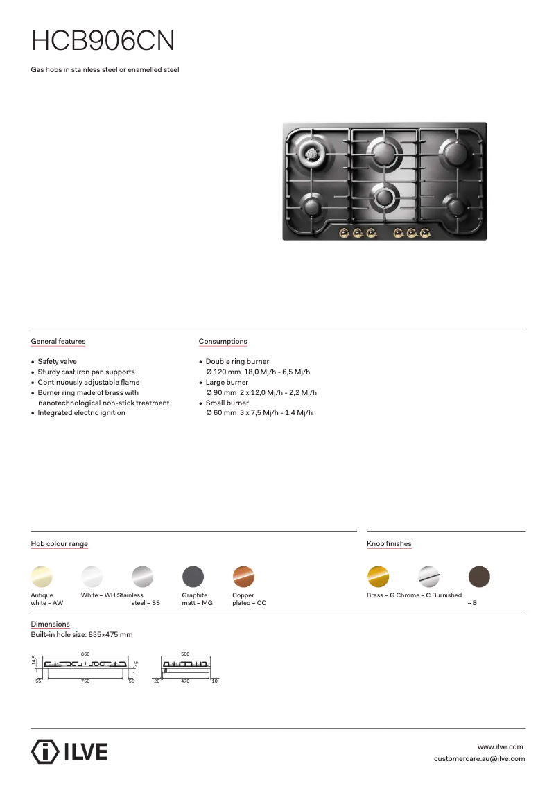 Page n°1 - Fiche technique Ilve HCB906CNAWG