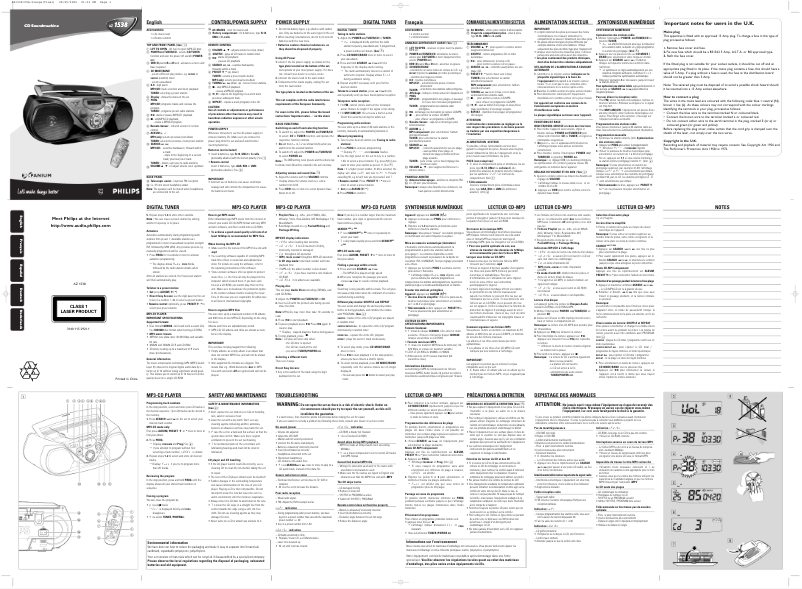 Page n°1 - Manuel utilisateur Philips Soundmachine AZ1538