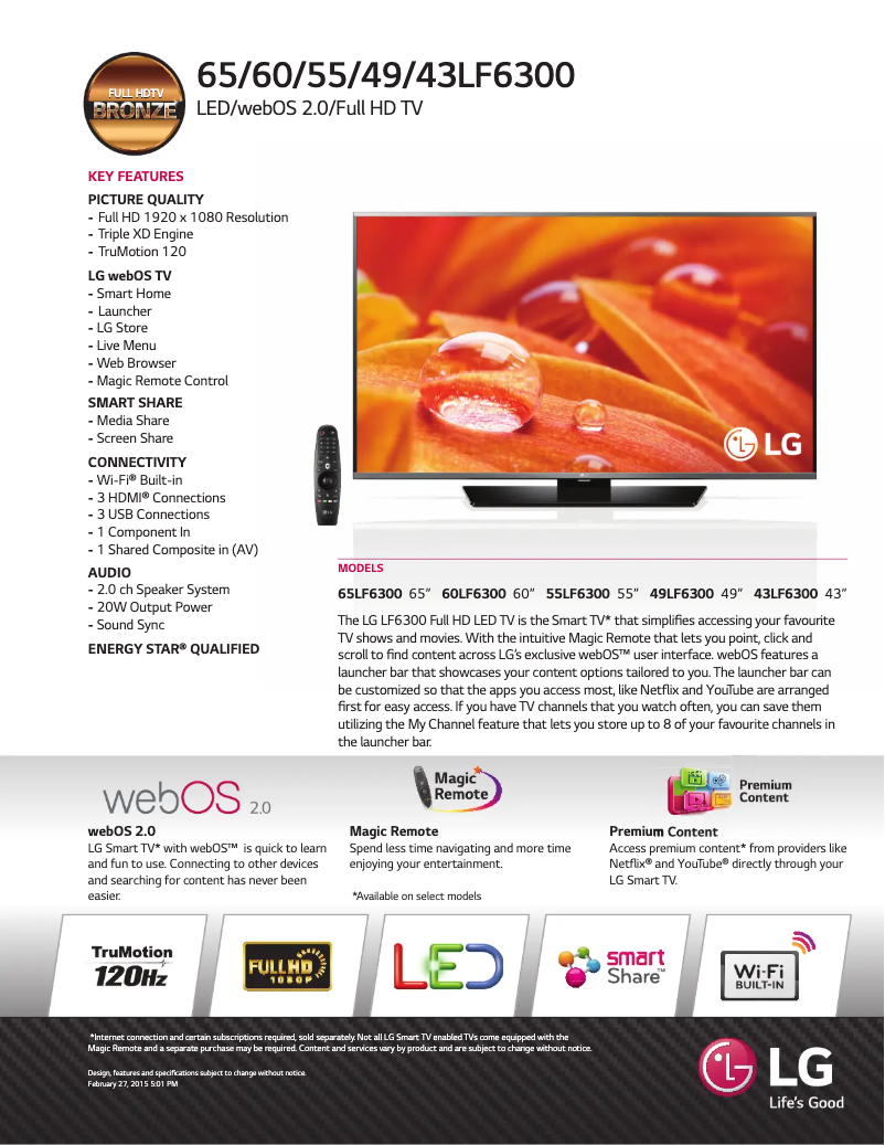 Página 1 del manual Ficha técnica LG 55LF6300