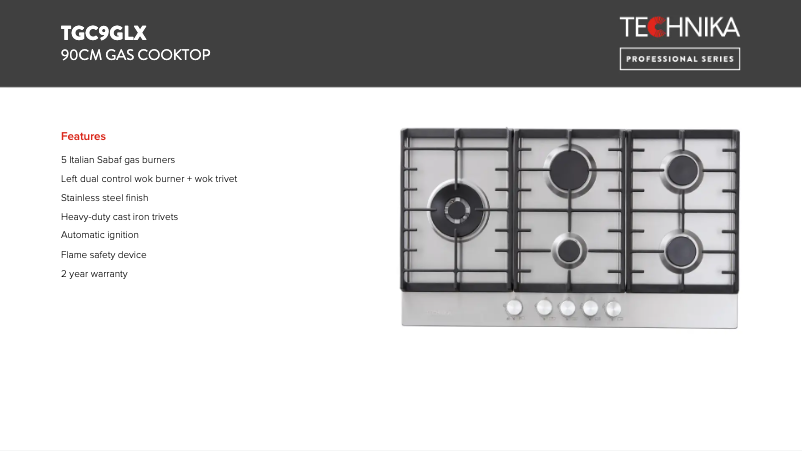 Página 1 del manual Ficha técnica Technika TGC9GLX