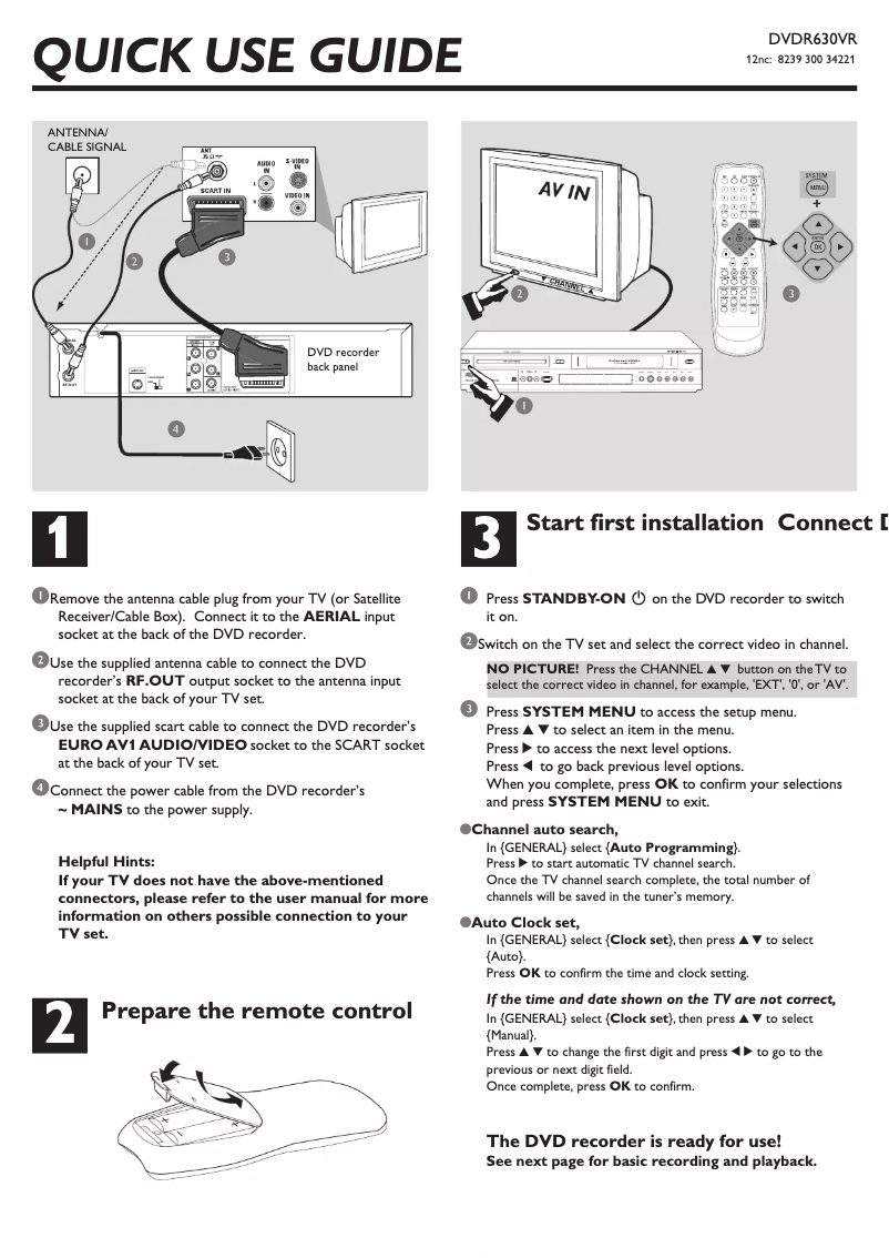 Page 1 de la notice Guide de démarrage rapide Philips DVDR630VR