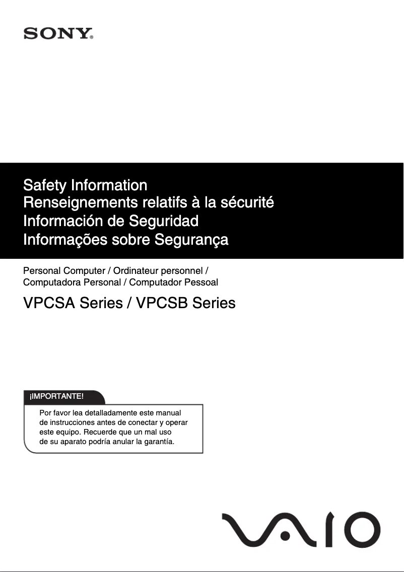 Page n°1 - Instructions de sécurité Sony Vaio VPCSA290X