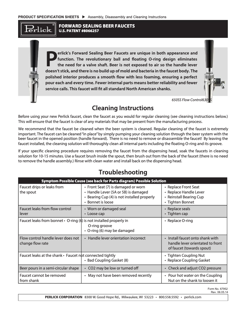 Page 1 de la notice Manuel utilisateur Perlick 650
