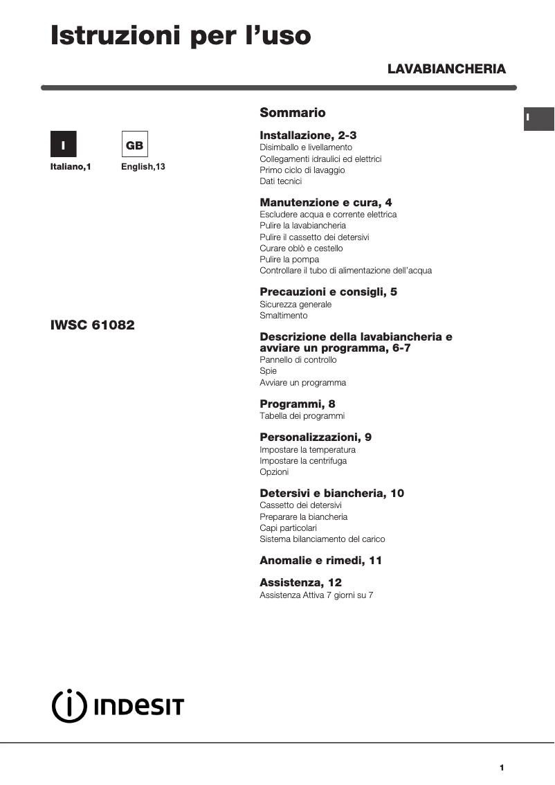 Page 1 de la notice Manuel utilisateur Indesit IWSC 61082 CECO
