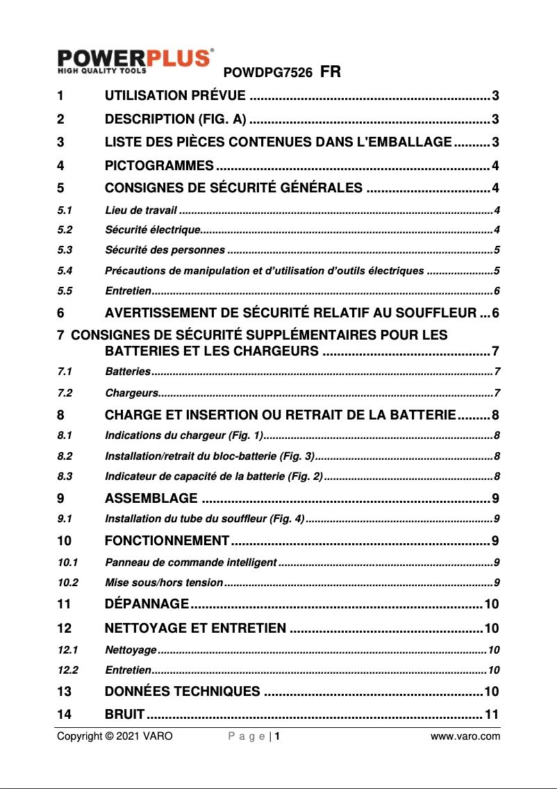 Page n°1 - Manuel utilisateur PowerPlus POWDPG7526