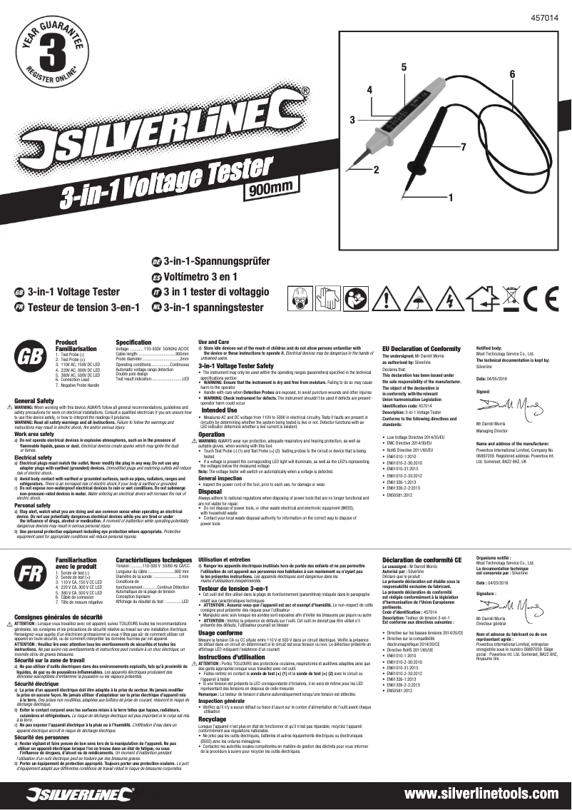 Page n°1 - Manuel utilisateur Silverline 457014