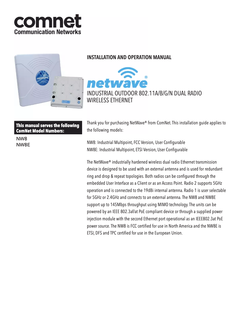 Page 1 de la notice Manuel utilisateur ComNet NetWave NW8