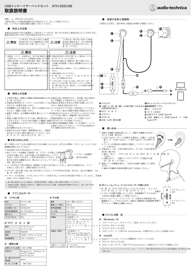 Page n°1 - Manuel utilisateur Audio-Technica ATH-202USB