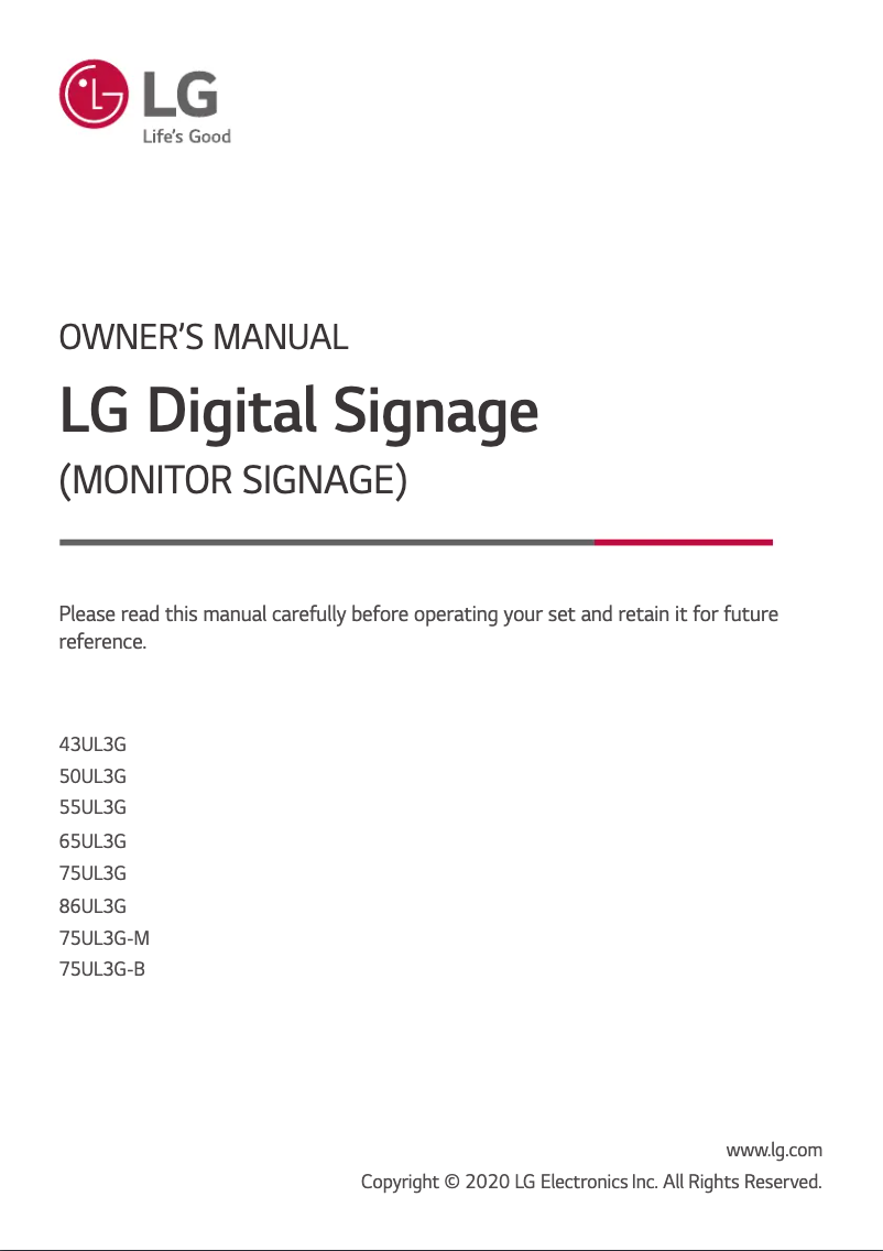 Page n°1 - Manuel utilisateur LG 86UL3G-B