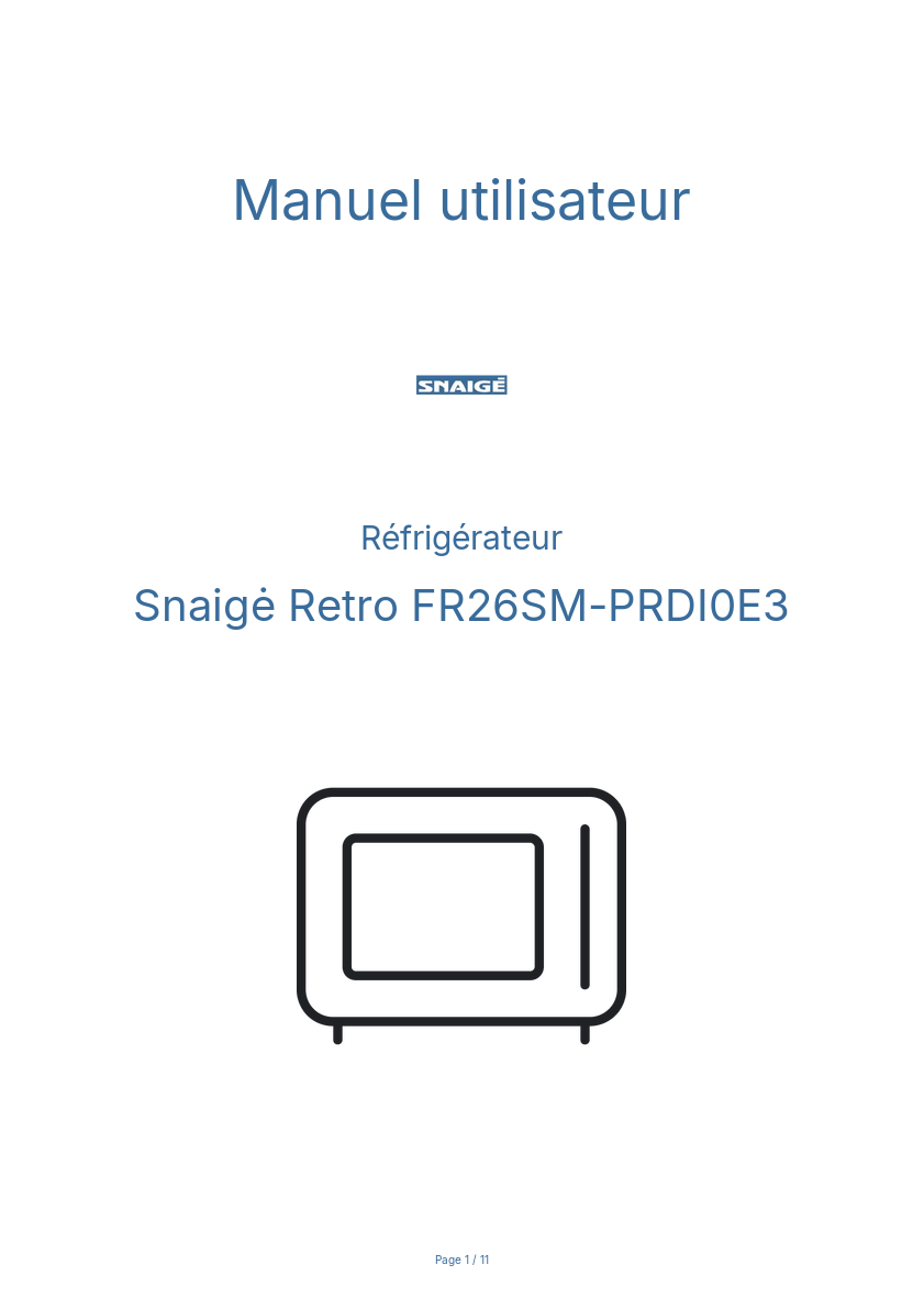 Page n°1 - Manuel utilisateur Snaigė Retro FR26SM-PRDI0E3