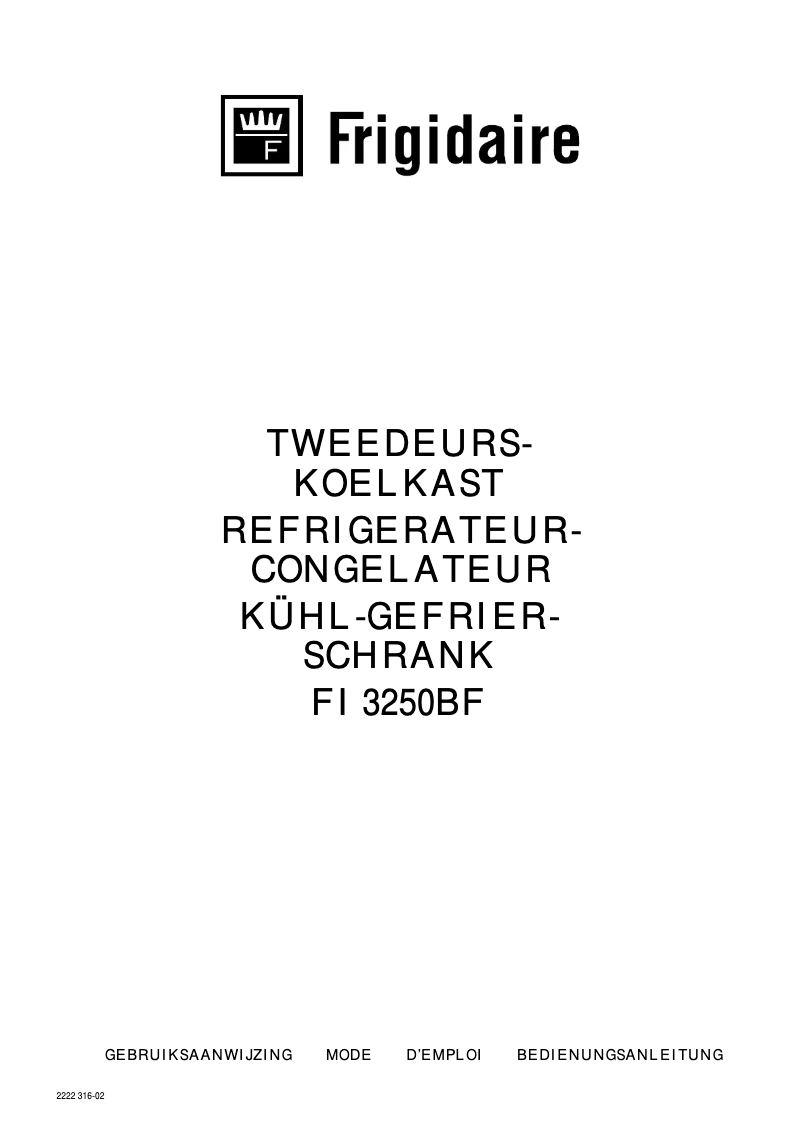 Page 1 de la notice Manuel utilisateur Frigidaire FI 3250BF